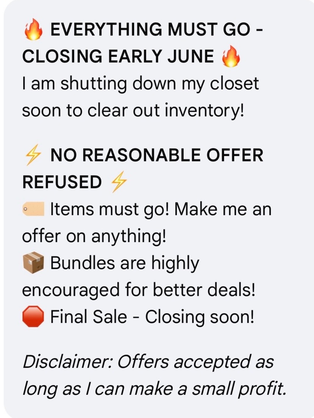 Closet Clear-Out Sale Sign - Bold Black Text on Light Background